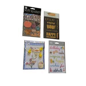 Lot of 4 Soft Spoken 3D Scrapbook Stickers Fall Halloween Birthday Easter New